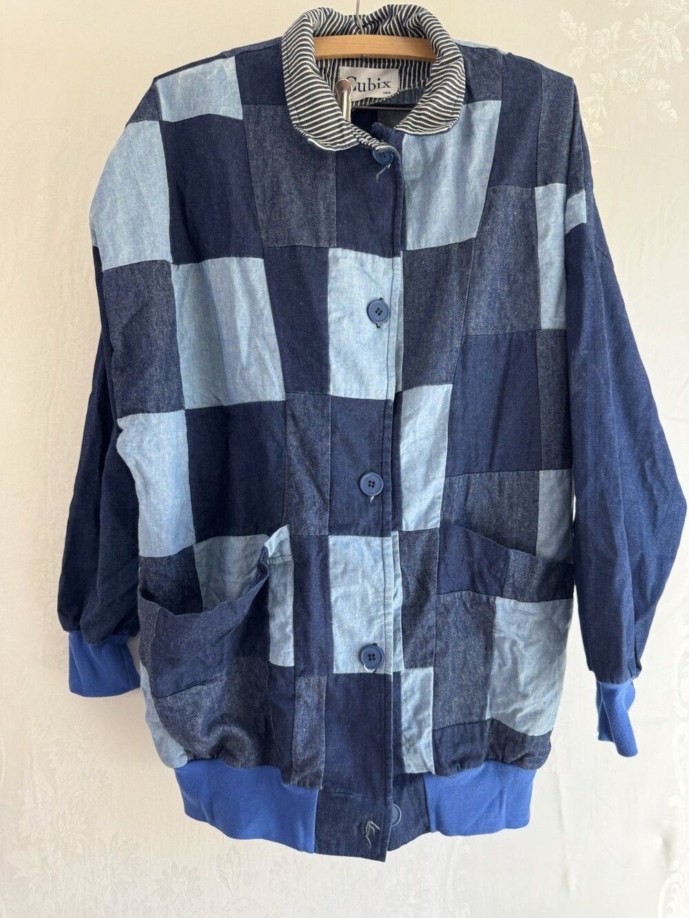 Cubix USA Denim Patchwork Button Up Jacket Vintage Oversized